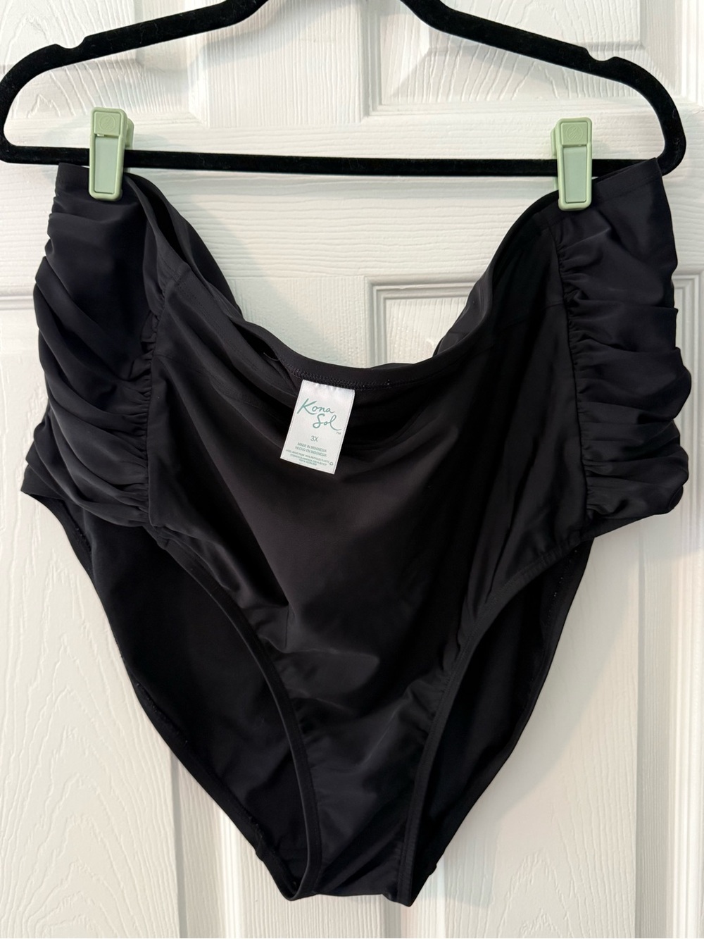 Kona Sol Black High-Waist Ruched Bikini Bottom